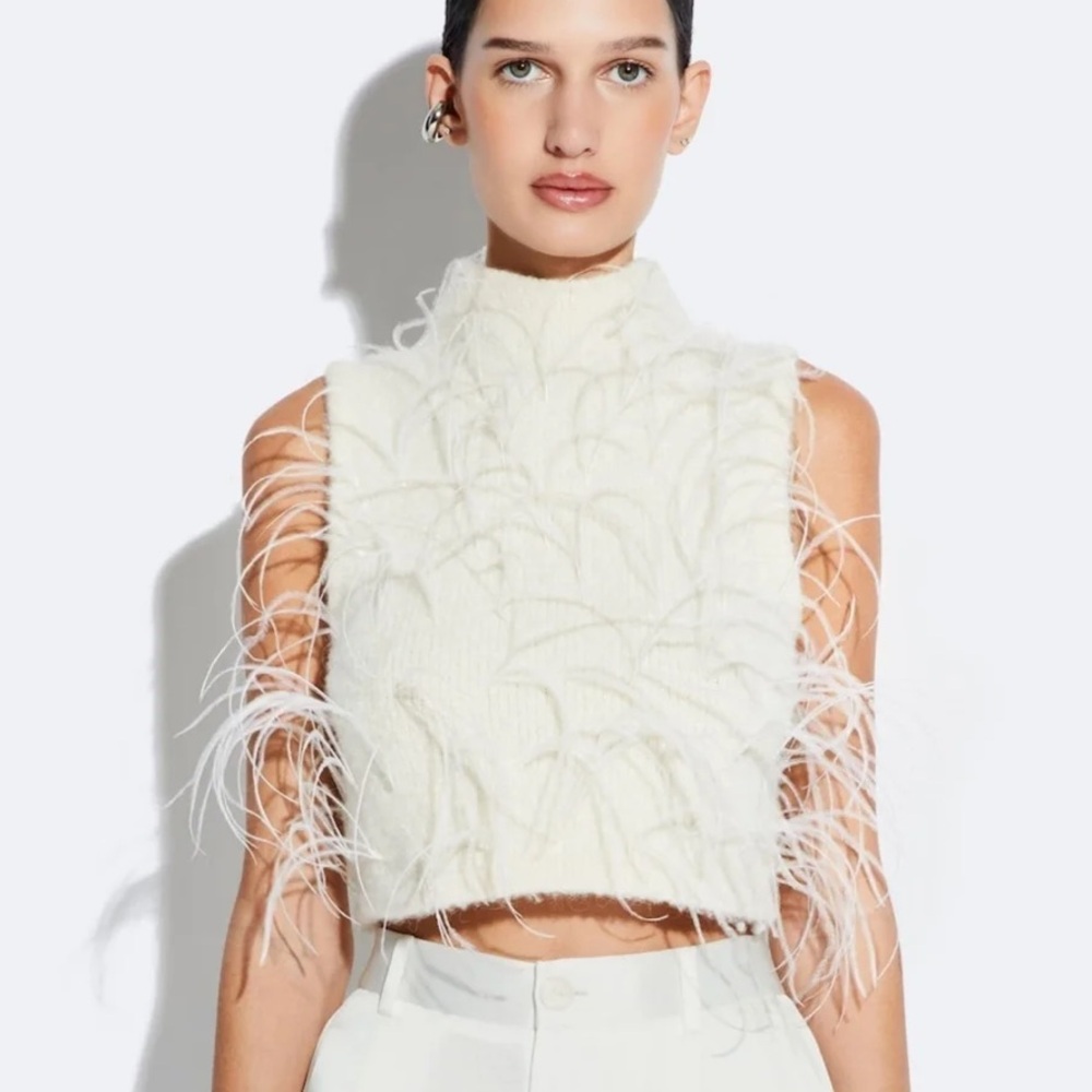LAPOINTE - Knit Tank With Feathers (BRAND NEW)